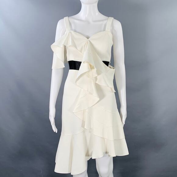 PROENZA SCHOULER Size 8 Cream Black Viscose Blend Ruffle Cocktail Dress - Picture 1 of 9